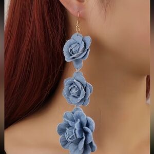 Denim Blue Floral Earrings